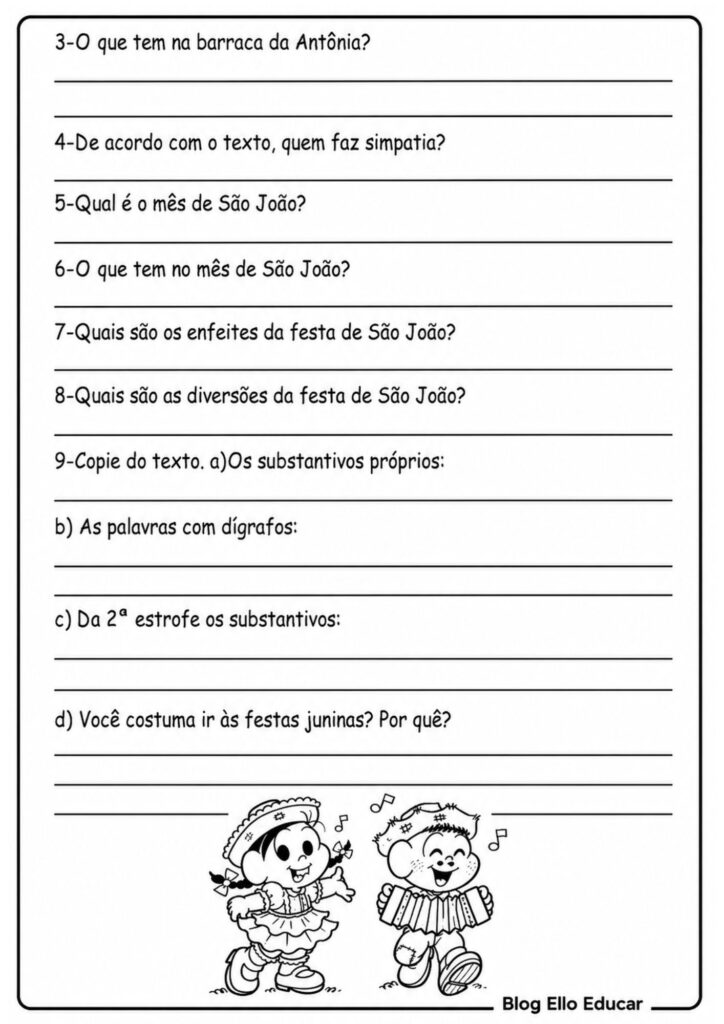 Atividades de Português sobre Festas Juninas para 4° ano