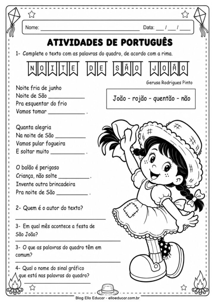 Atividades de Português sobre Festas Juninas para 4° ano