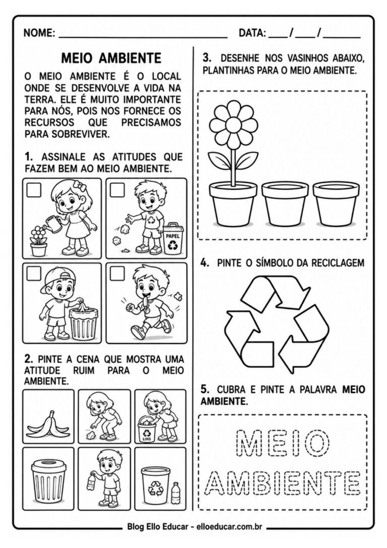 Atividades sobre Meio Ambiente 1° ano: PDF gratuito para imprimir com BNCC