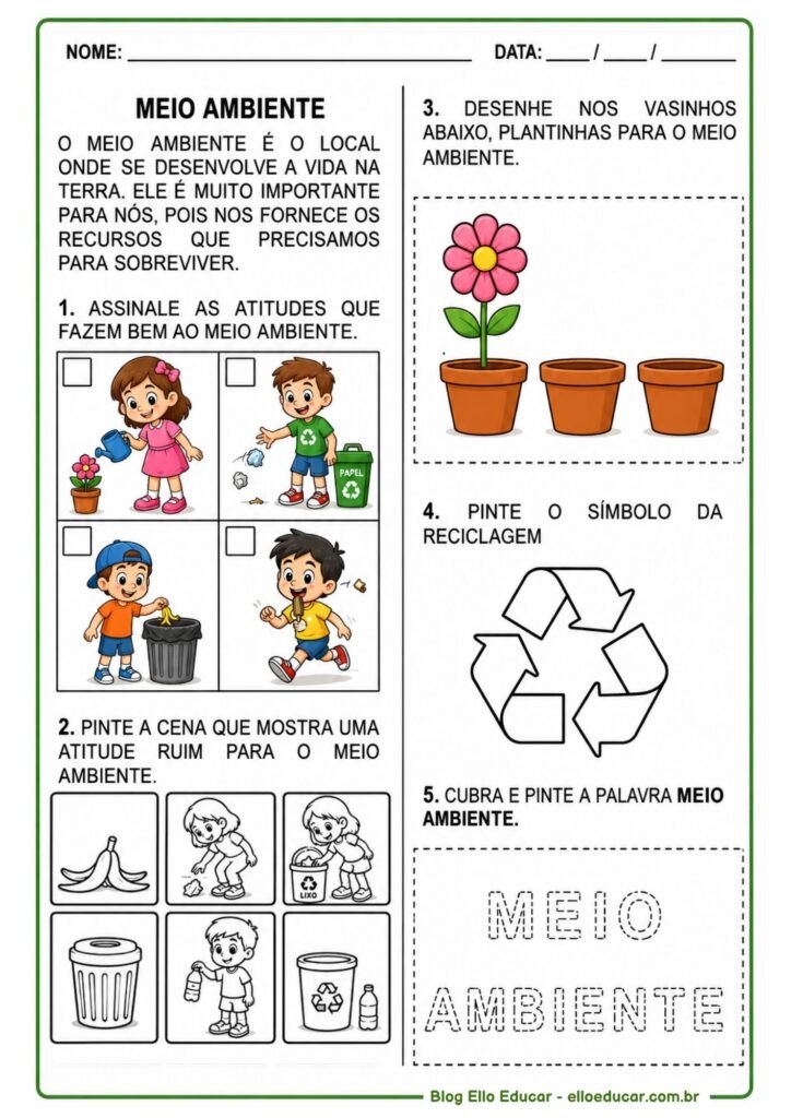 Atividades sobre Meio Ambiente 1° ano
