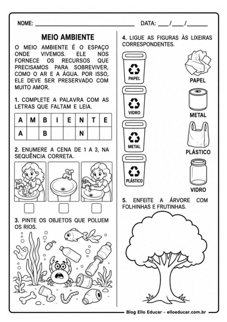 Atividades sobre Meio Ambiente 1° ano