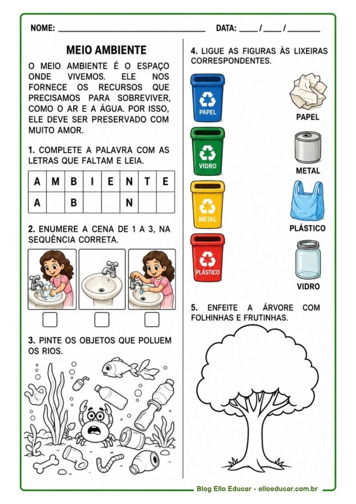 Atividades sobre Meio Ambiente 1° ano