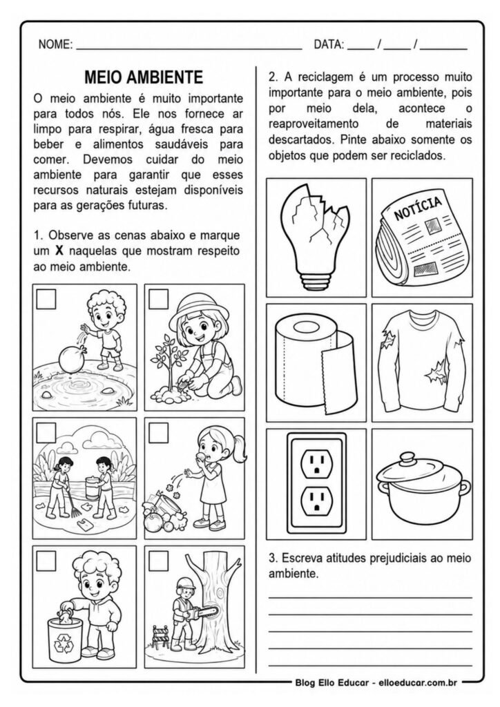 Atividades sobre Meio Ambiente 1° ano