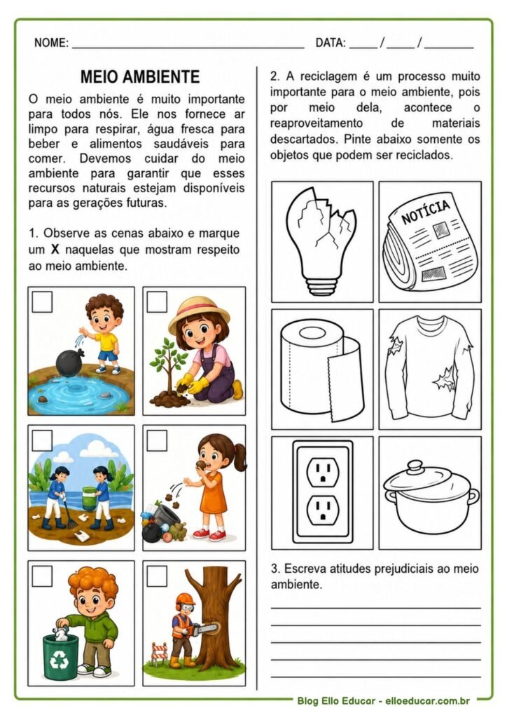 Atividades sobre Meio Ambiente 1° ano
