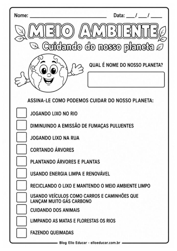 Atividades sobre Meio Ambiente 1° ano