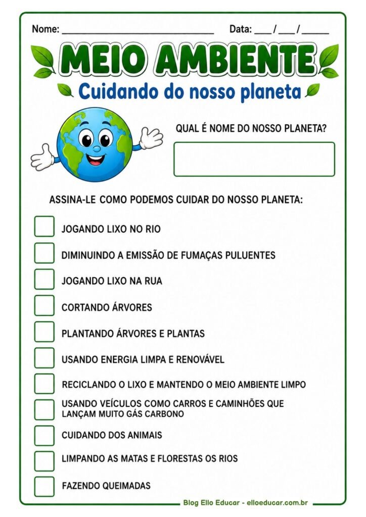 Atividades sobre Meio Ambiente 1° ano