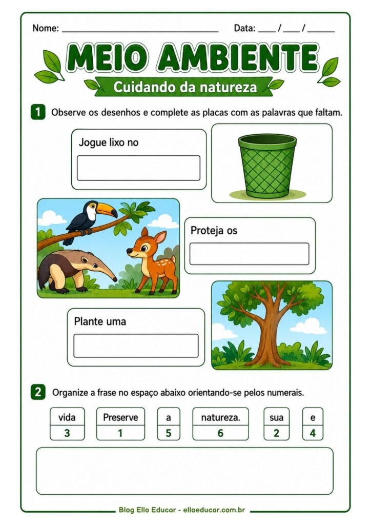 Atividades sobre Meio Ambiente 1° ano