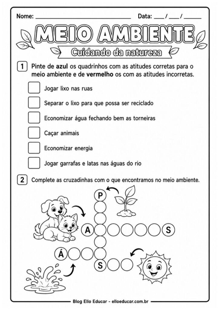 Atividades sobre Meio Ambiente 1° ano