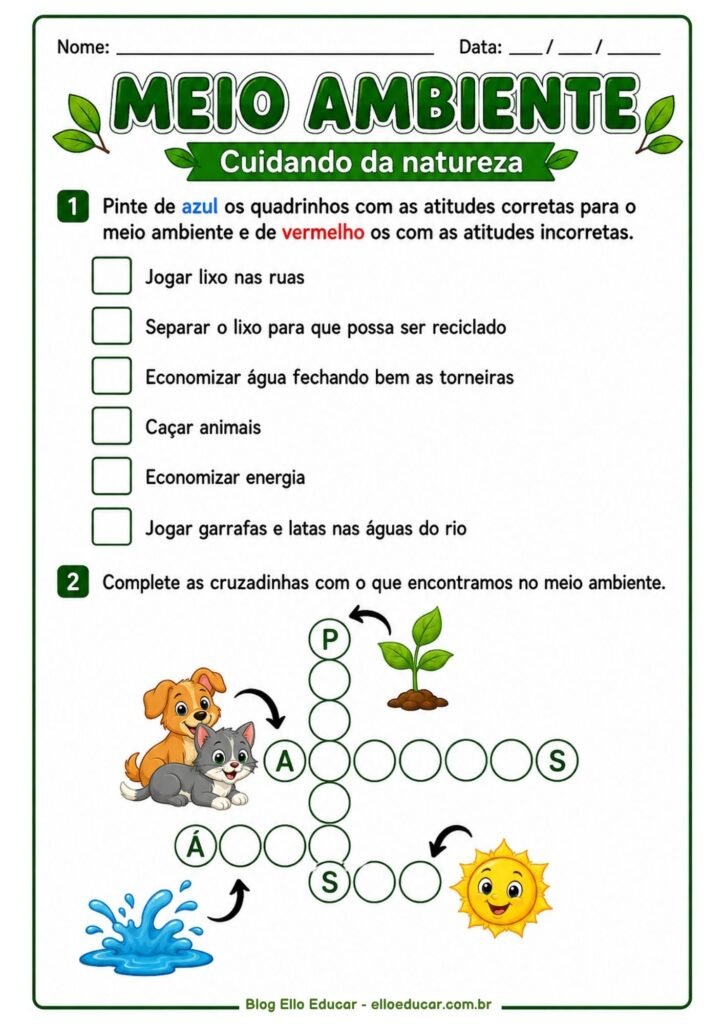 Atividades sobre Meio Ambiente 1° ano