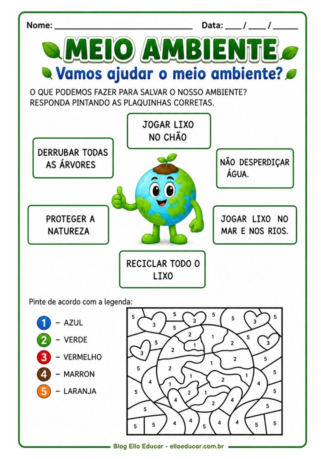 Atividades sobre Meio Ambiente 1° ano: PDF gratuito para imprimir com BNCC