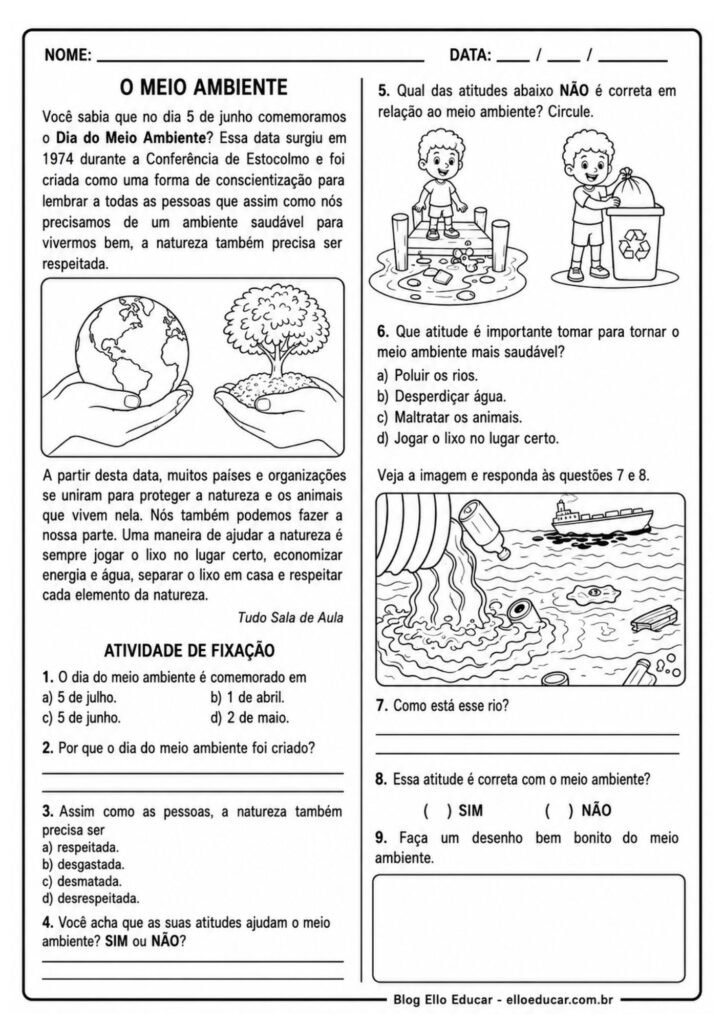 Atividades sobre Meio Ambiente 2° ano