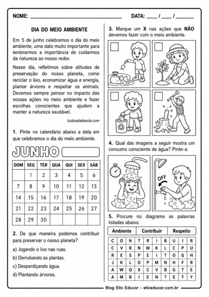 Atividades sobre Meio Ambiente 2° ano