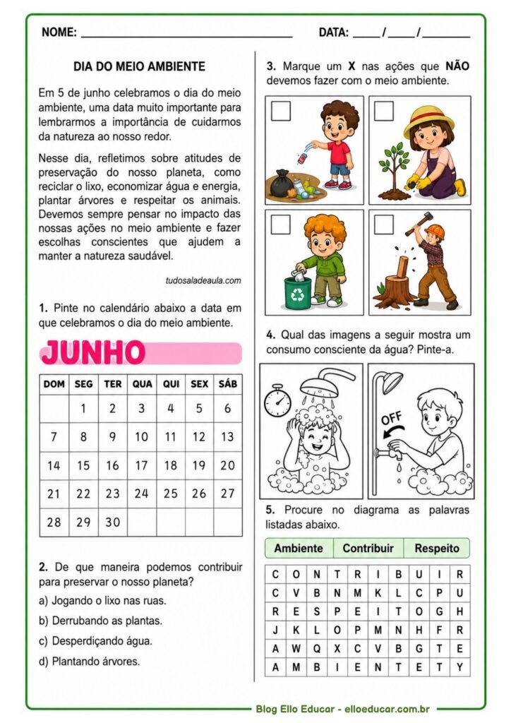 Atividades sobre Meio Ambiente 2° ano