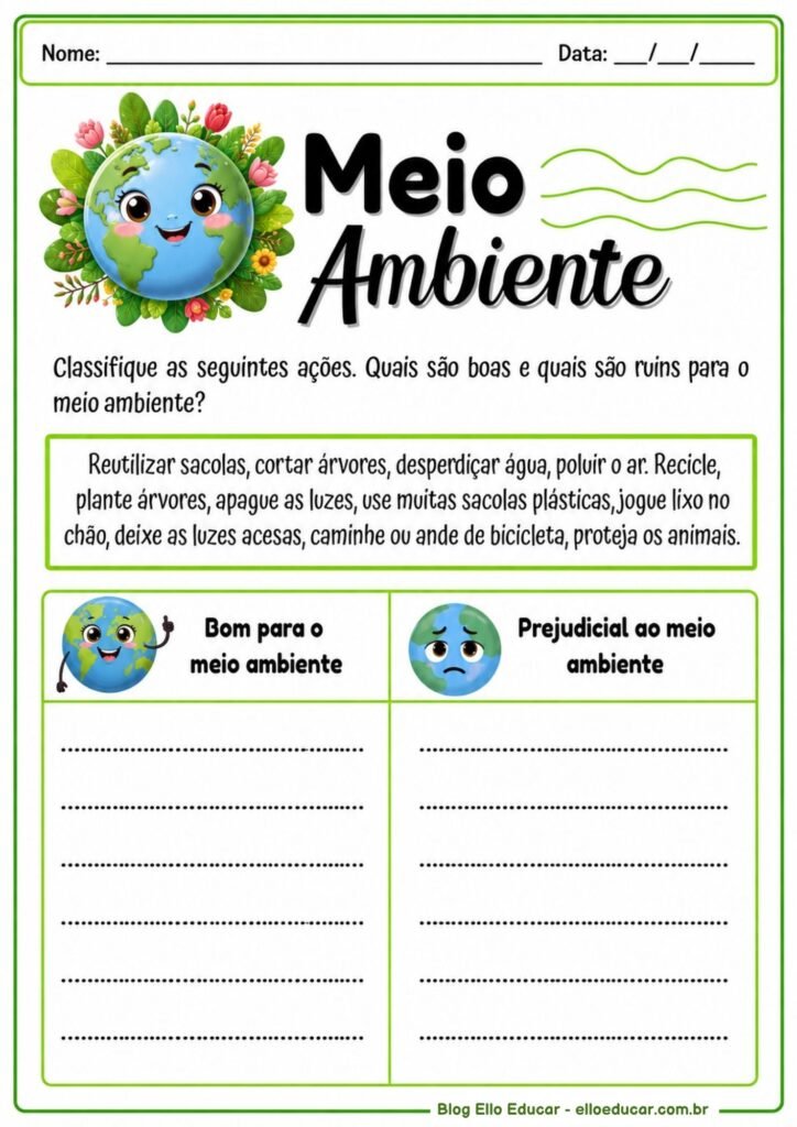 Atividades sobre Meio Ambiente 3° ano