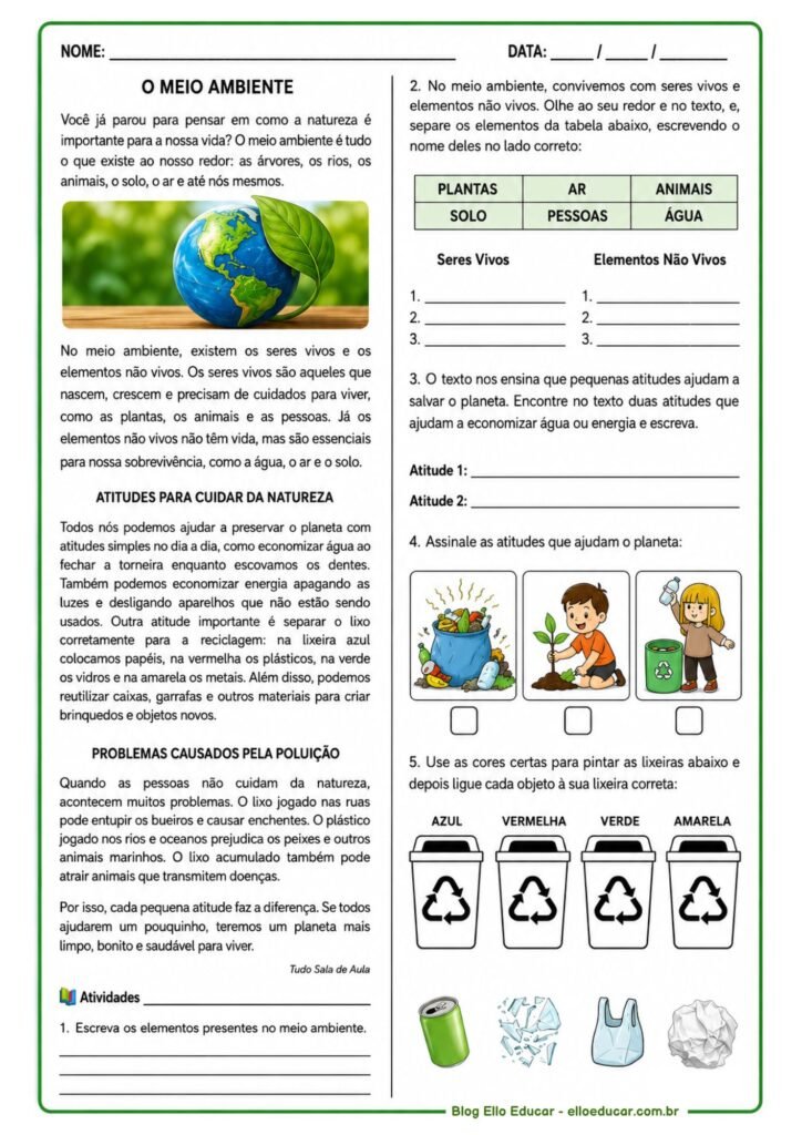 Atividades sobre Meio Ambiente 3° ano
