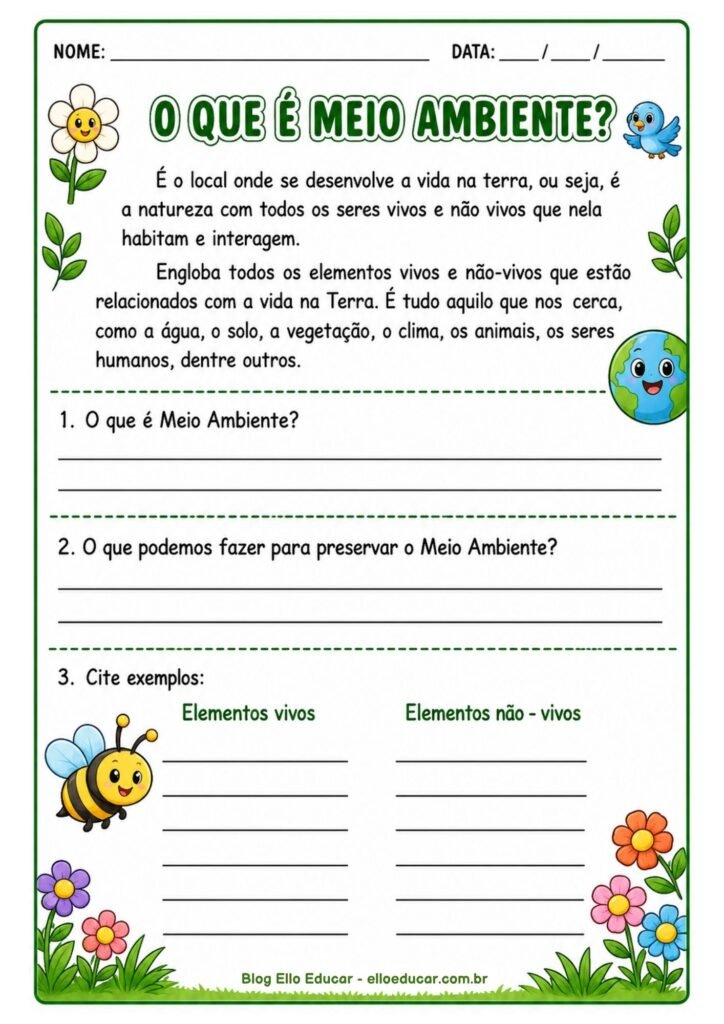 Atividades sobre Meio Ambiente 3° ano