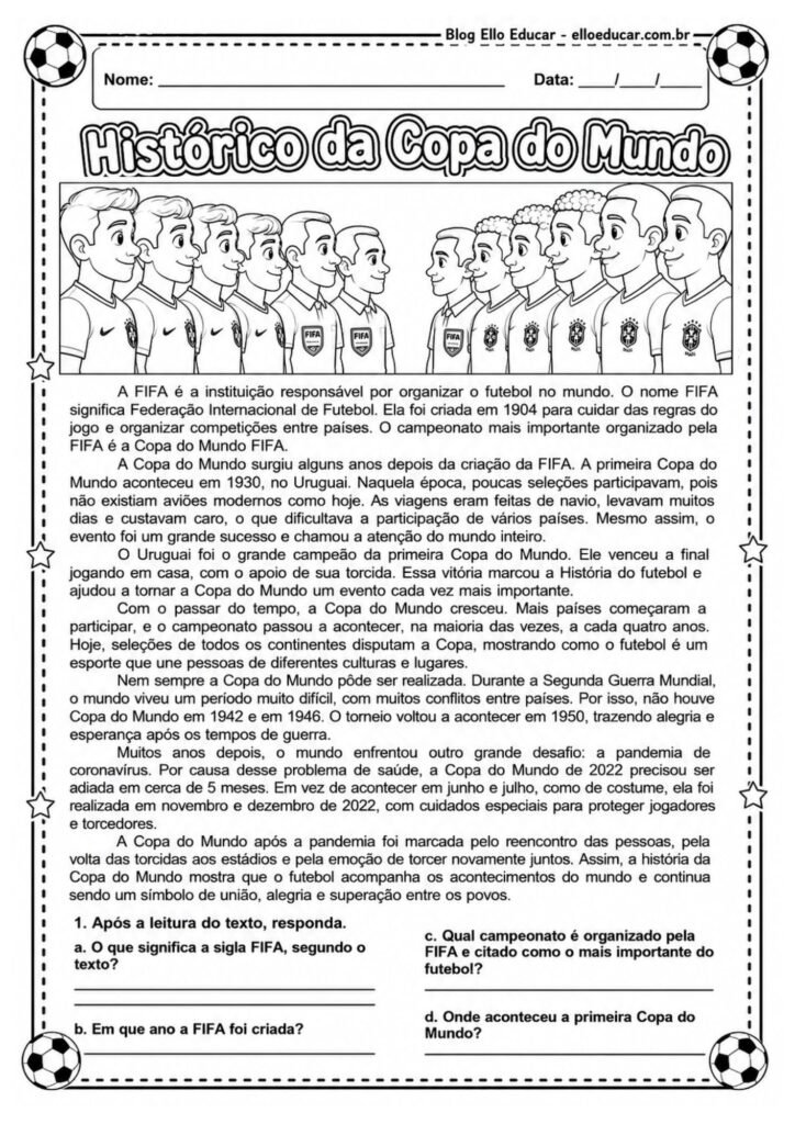 Atividade da Copa do Mundo 7° ao 9° ano.