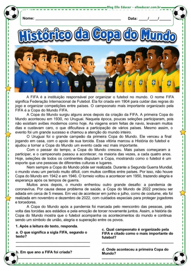 Atividade da Copa do Mundo 7° ao 9° ano.