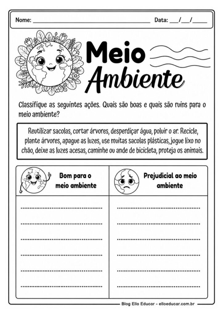 Atividades sobre Meio Ambiente 3° ano