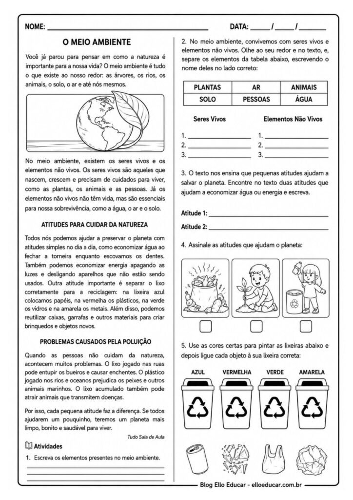 Atividades sobre Meio Ambiente 3° ano