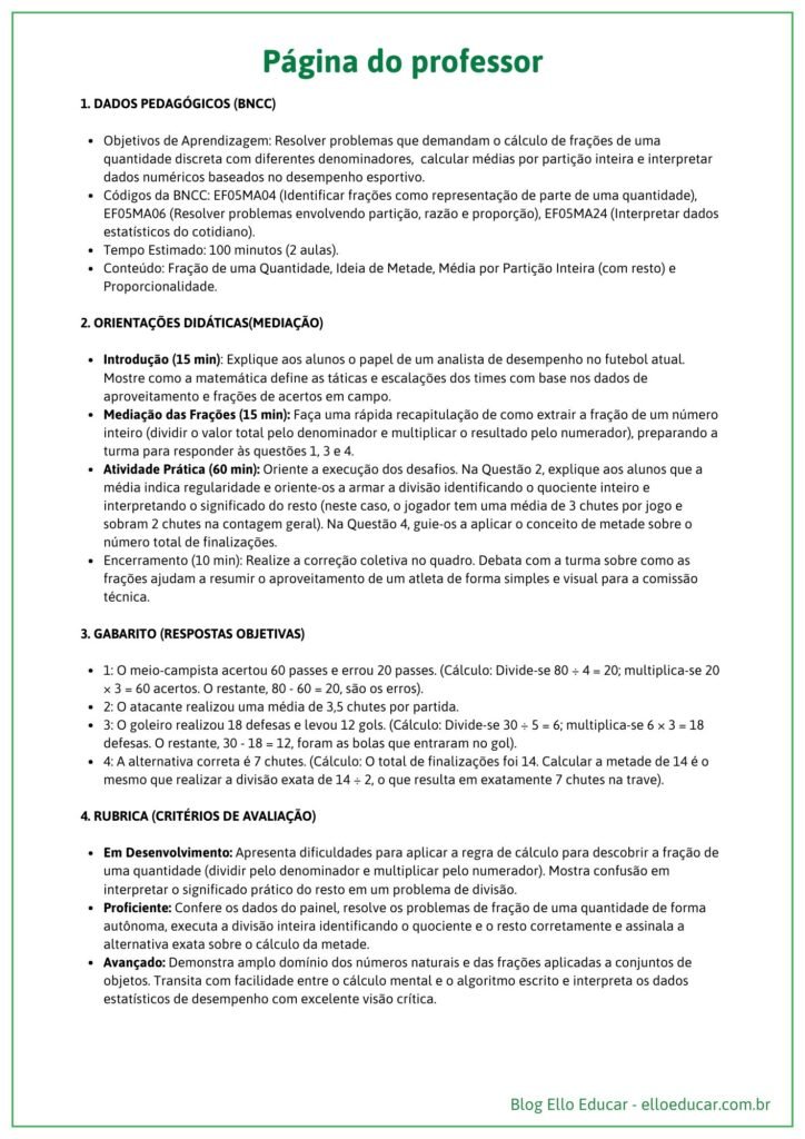 Ficha de orientação do professor e gabarito