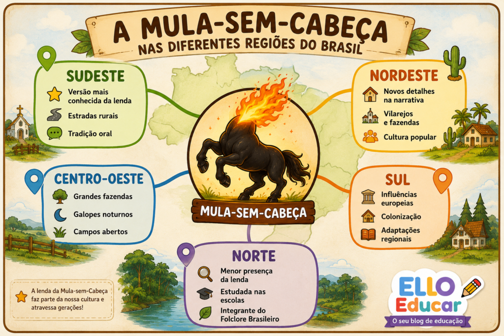A Mula-Sem-Cabeça nas diferentes regiões do Brasil.