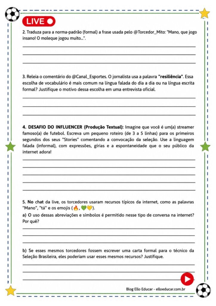 Atividades de Português na Copa do Mundo