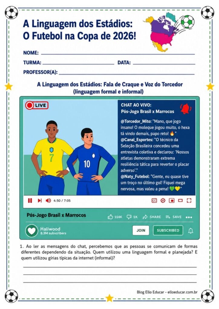 Atividades de Português na Copa do Mundo
