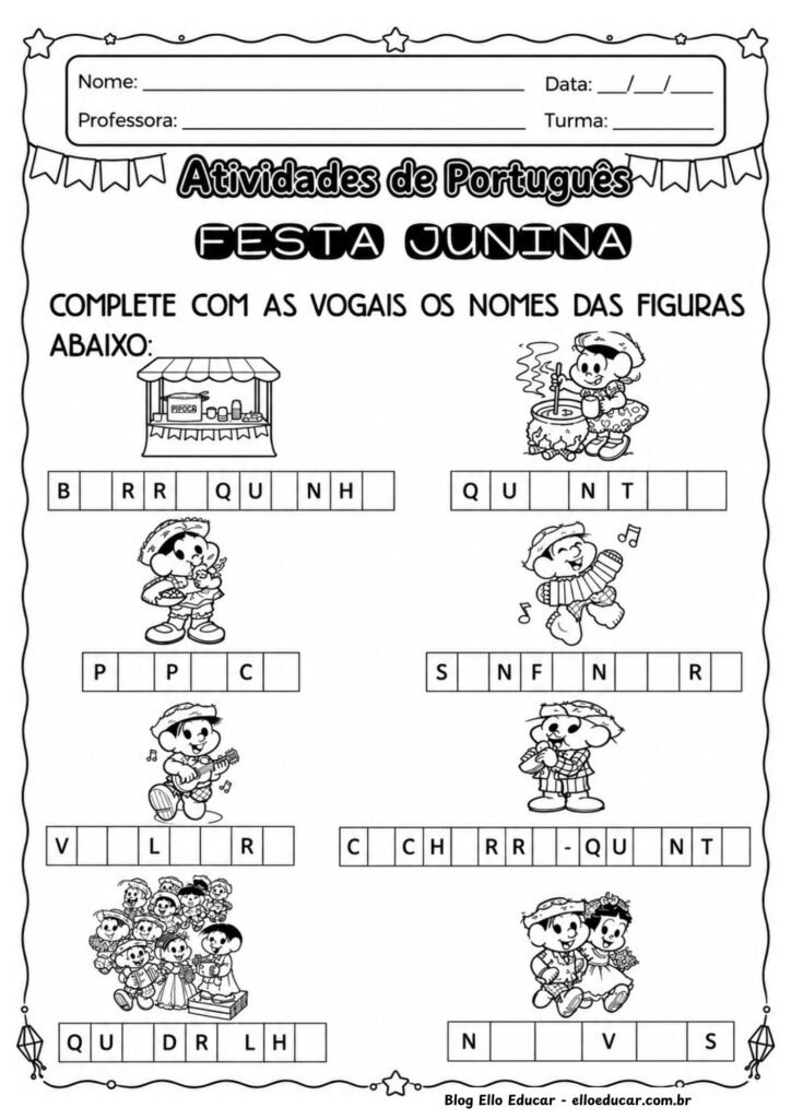 Atividades de Português sobre Festas Juninas para 1° ano.