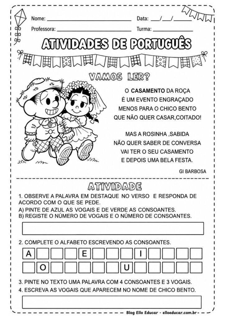 Atividades de Português sobre Festas Juninas para 1° ano