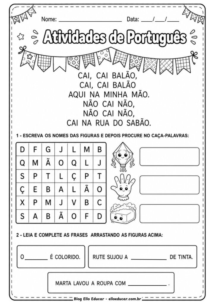 Atividades de Português sobre Festas Juninas para 1° ano.