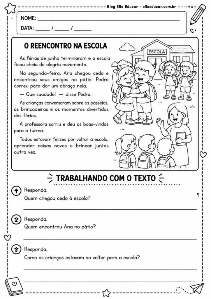 Atividades de volta às aulas segundo semestre 1° e 2° ano.