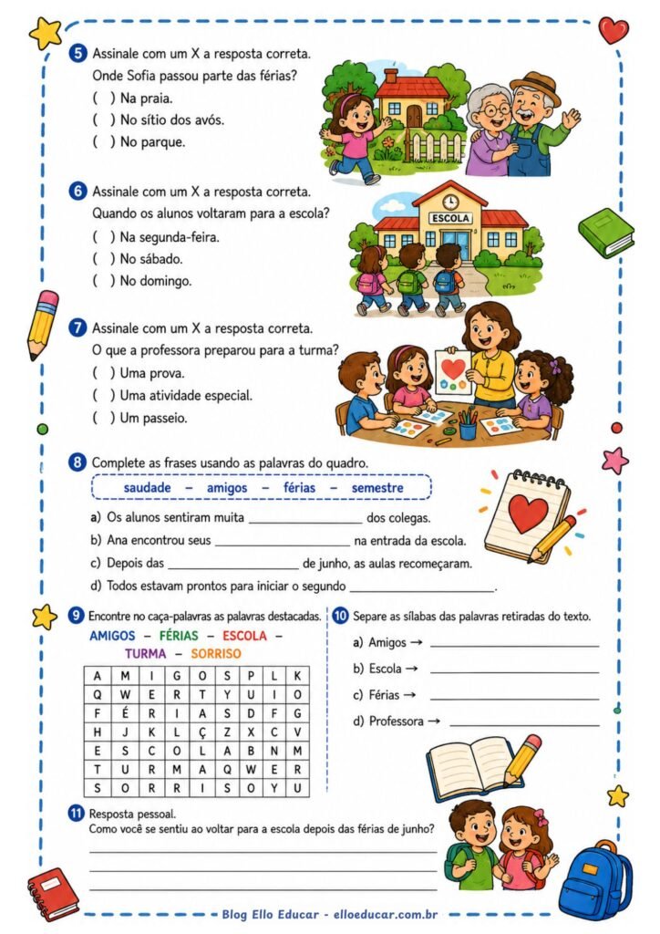 Atividades de volta às aulas segundo semestre 3° ano.