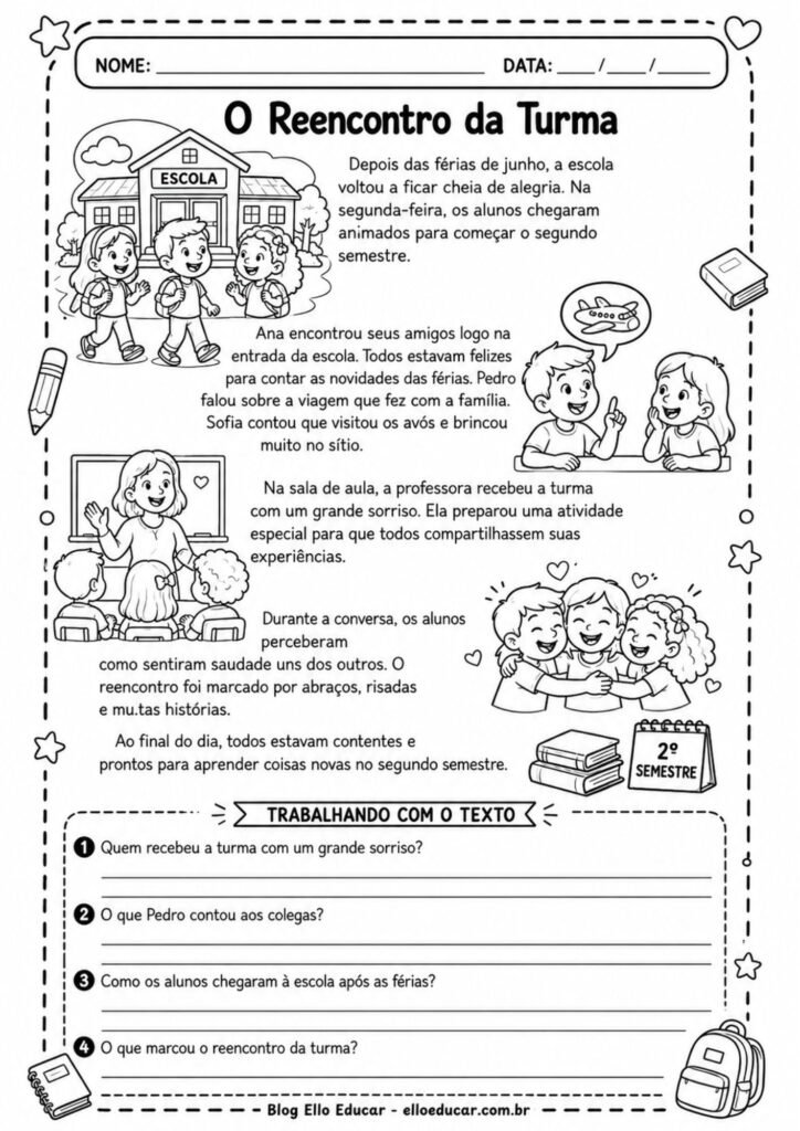 Atividades de volta às aulas segundo semestre 3° ano.