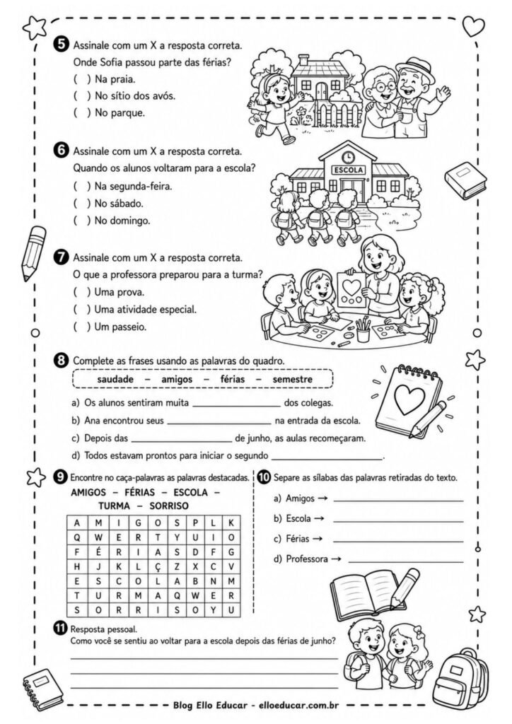 Atividades de volta às aulas segundo semestre 3° ano.