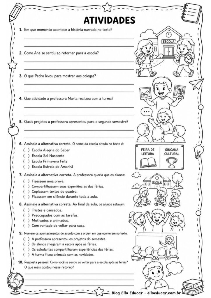 Atividades de volta às aulas segundo semestre 4° ano