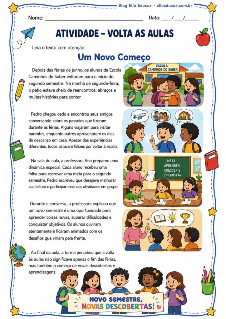 Atividades de volta às aulas segundo semestre 5° ano