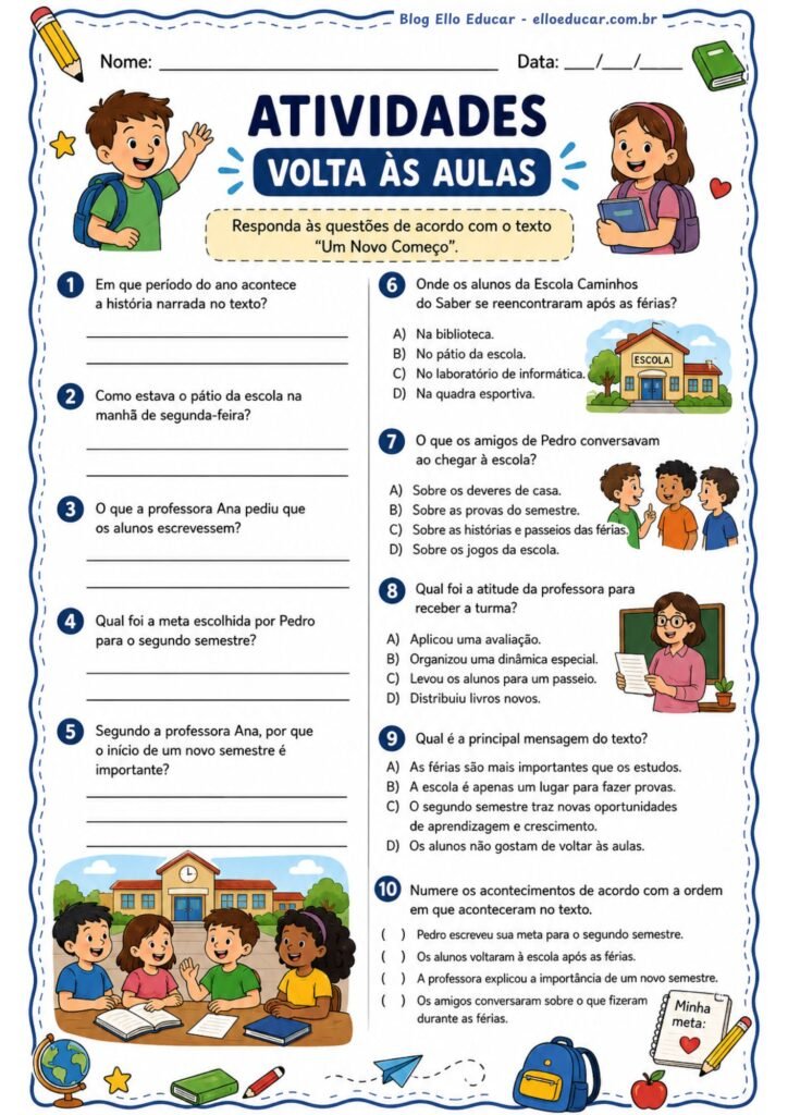 Atividades de volta às aulas segundo semestre 5° ano