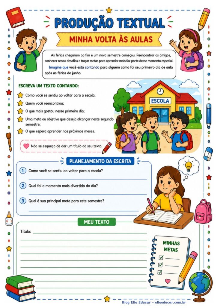 Atividades de volta às aulas segundo semestre 5° ano