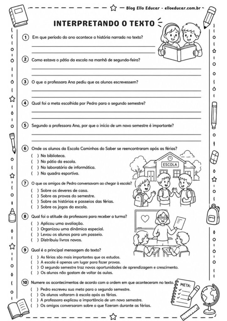 Atividades de volta às aulas segundo semestre 5° ano