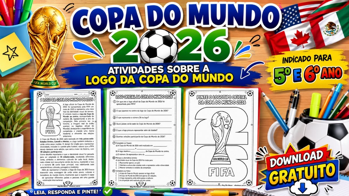 Atividades sobre a Logo da Copa do Mundo para 5º e 6º ano (pronto para imprimir)