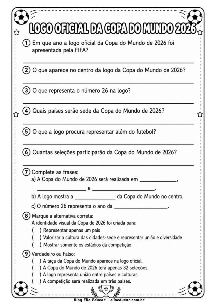 Atividades sobre a Logo da Copa do Mundo.