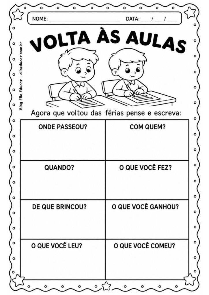 Atividades sobre as férias 2° ano