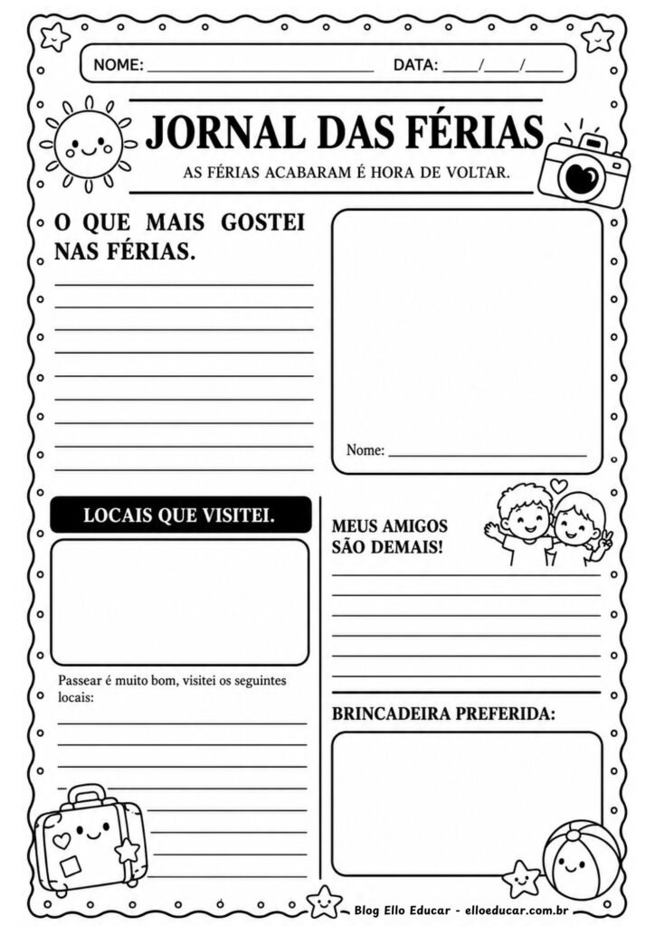 Atividades sobre as férias 4° e 5° ano