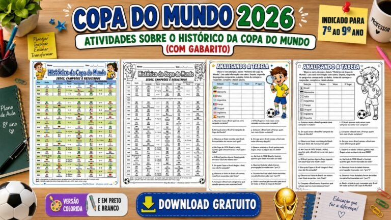 Atividades sobre o histórico da Copa do Mundo.