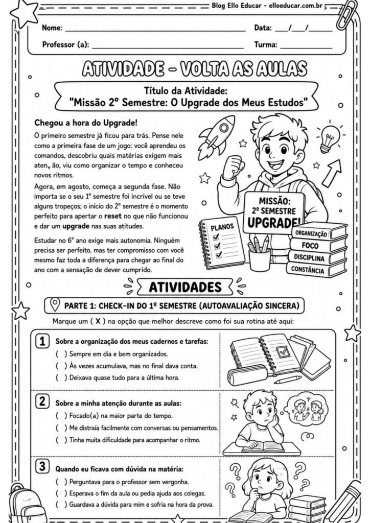 Atividades volta às aulas segundo semestre 6° ano