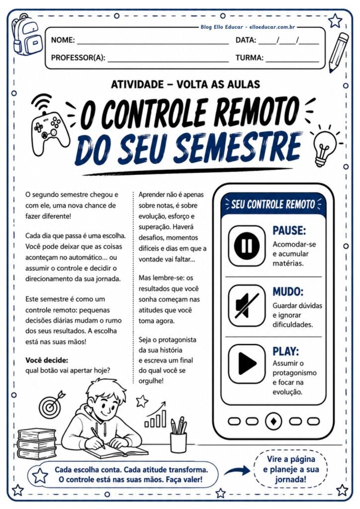 Atividades volta às aulas segundo semestre 7° ano.