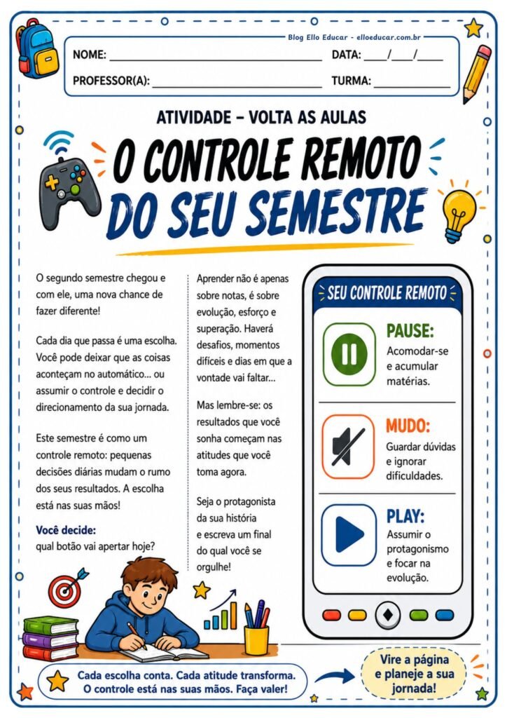 Atividades volta às aulas segundo semestre 7° ano.