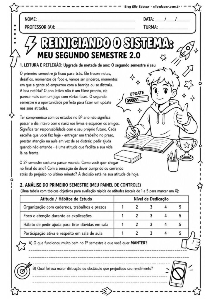 Atividades volta às aulas segundo semestre 8° ano.