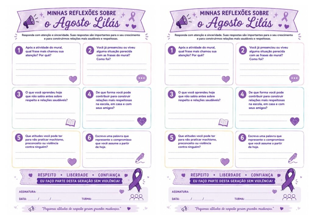 Agosto Lilás na escola - recursos para imprimir